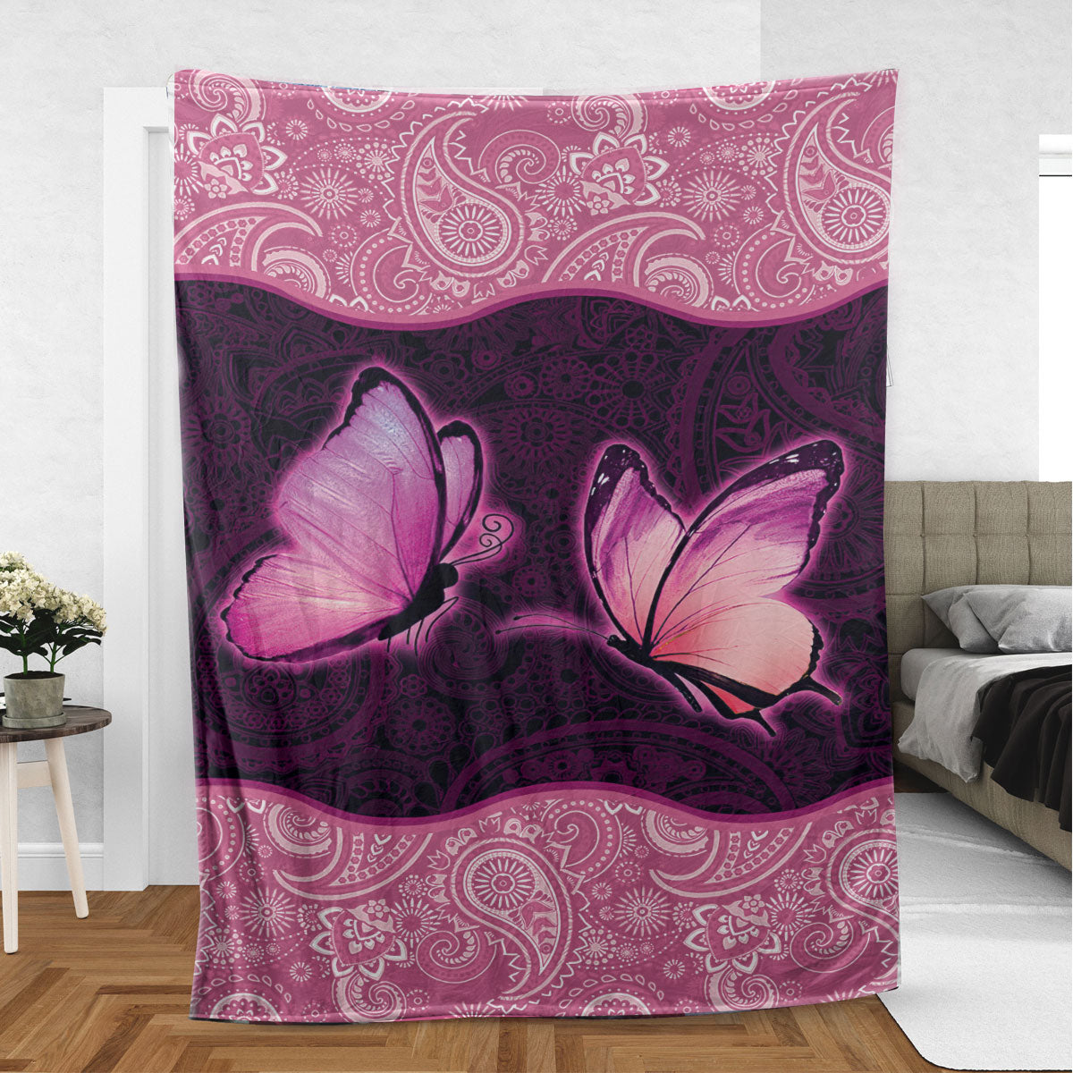 Ohaprints-Fleece-Sherpa-Blanket-Butterfly-Precious-Moment-First-Year-Love-Together-Soft-Throw-Blanket-929-Sherpa Blanket