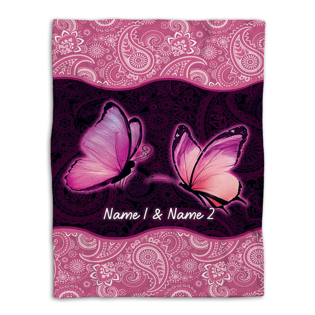 Ohaprints-Fleece-Sherpa-Blanket-Couple-Pink-Butterfly-Custom-Personalized-Name-Soft-Throw-Blanket-614-Fleece Blanket