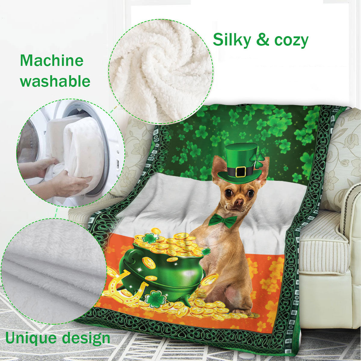 Ohaprints-Fleece-Sherpa-Blanket-Chihuahua-Dog-Lover-Pot-Gold-Soft-Throw-Blanket-843-Fleece Blanket