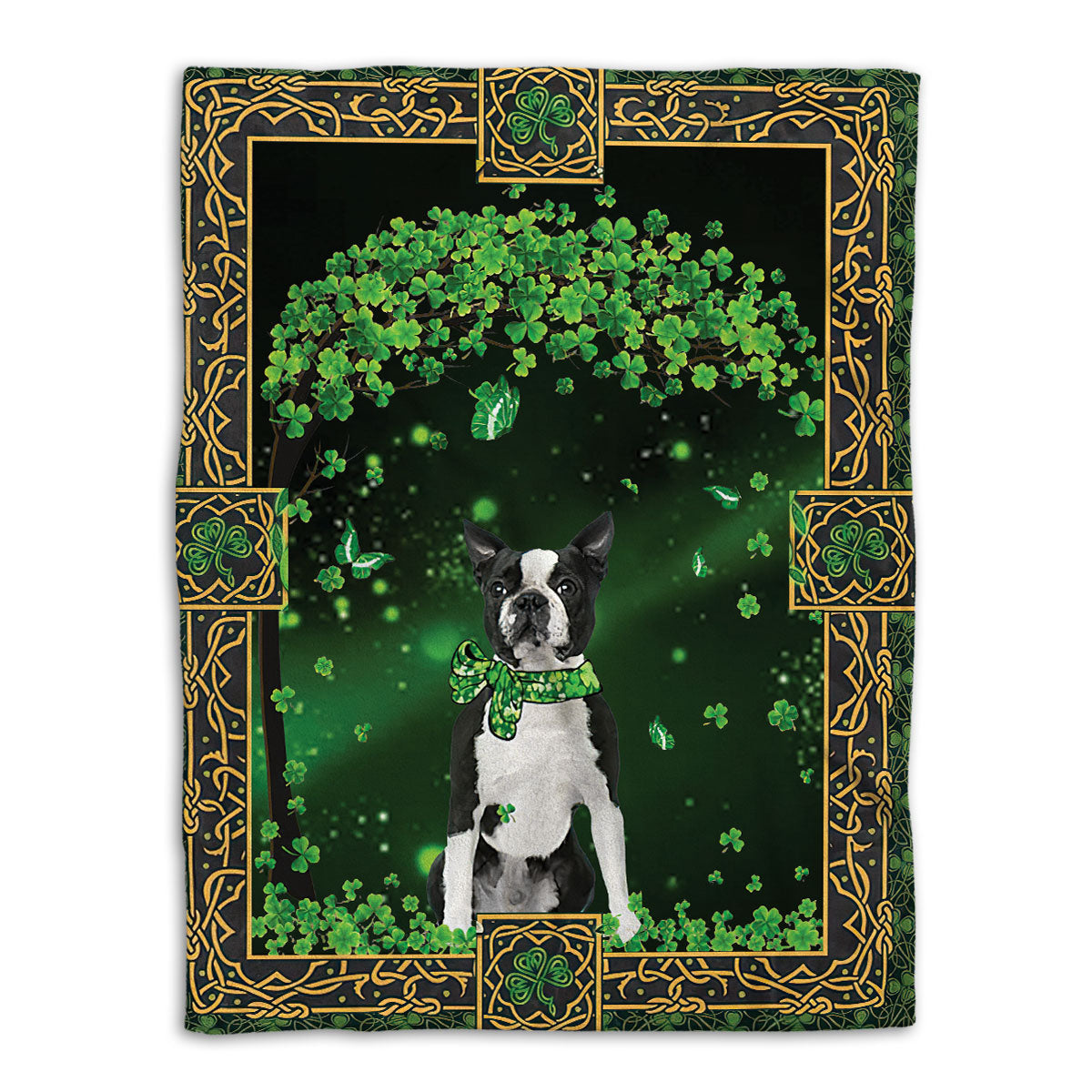 Ohaprints-Fleece-Sherpa-Blanket-Boston-Terrier-Dog-Green-Tree-Soft-Throw-Blanket-892-Fleece Blanket