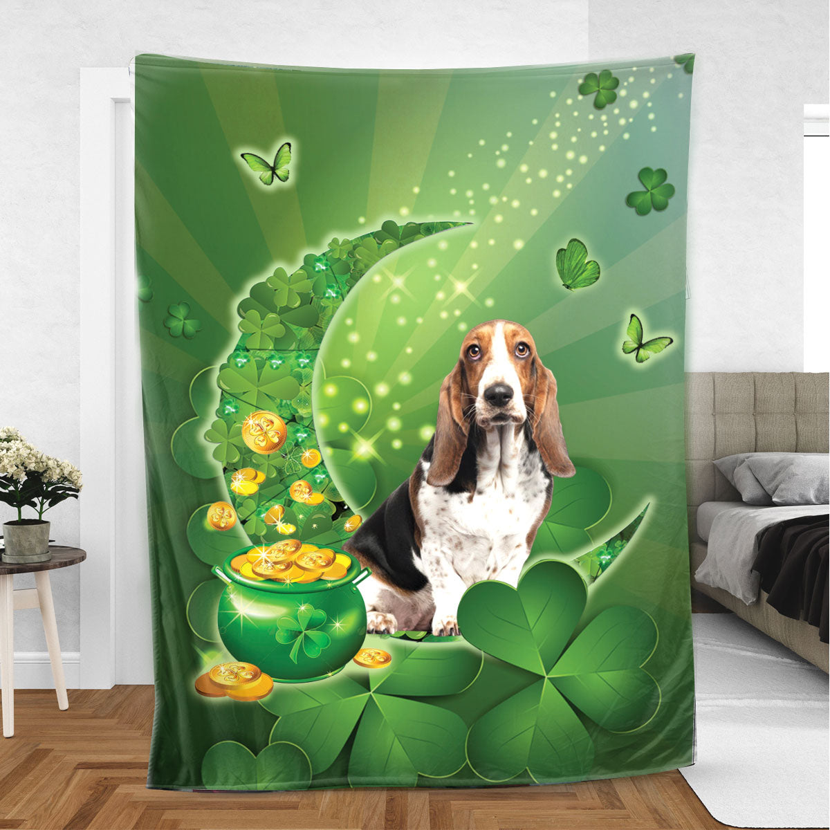 Ohaprints-Fleece-Sherpa-Blanket-Basset-Hound-Dog-Lover-Moon-Soft-Throw-Blanket-605-Sherpa Blanket