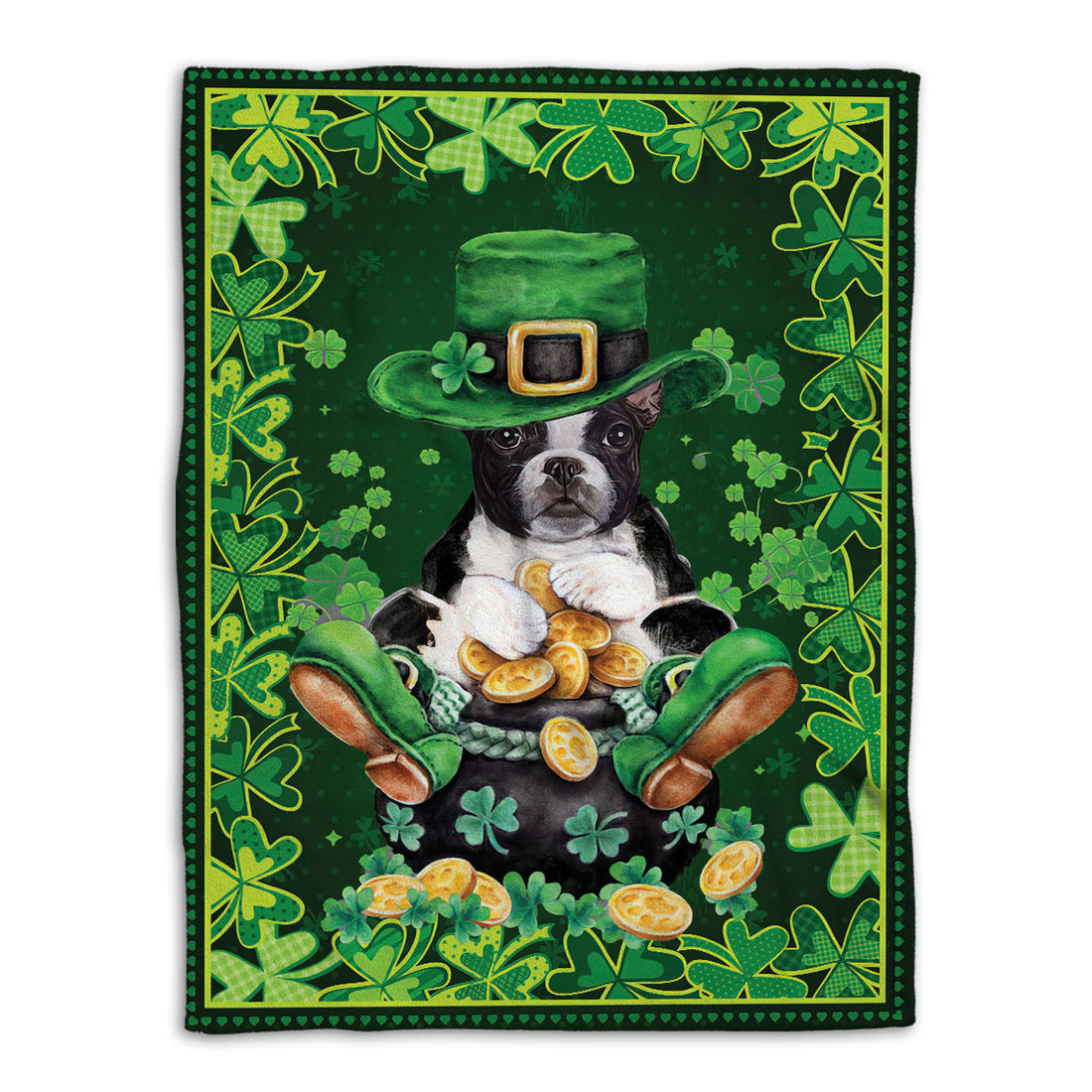 Ohaprints-Fleece-Sherpa-Blanket-Boston-Terrier-Pot-Gold-Soft-Throw-Blanket-869-Fleece Blanket