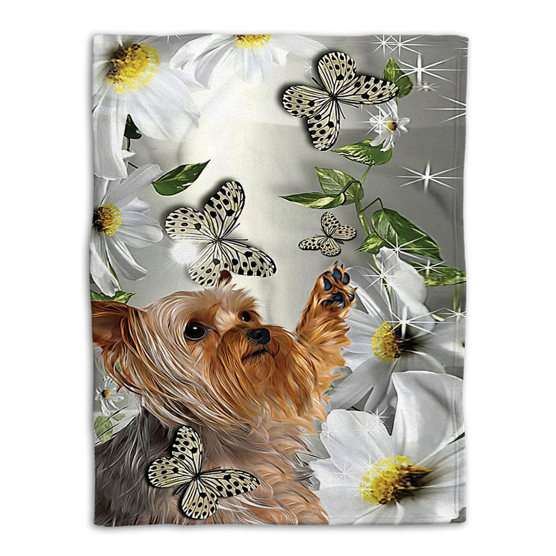 Ohaprints-Fleece-Sherpa-Blanket-Yorkshire-Terrier-Yorkie-Shorkie-Dog-Lover-Daisy-Flower-Butterfly-Soft-Throw-Blanket-355-Fleece Blanket