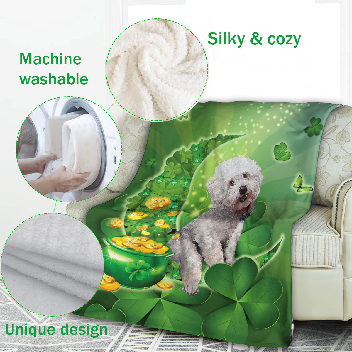 Ohaprints-Fleece-Sherpa-Blanket-Bichon-Frise-Moon-Soft-Throw-Blanket-861-Fleece Blanket