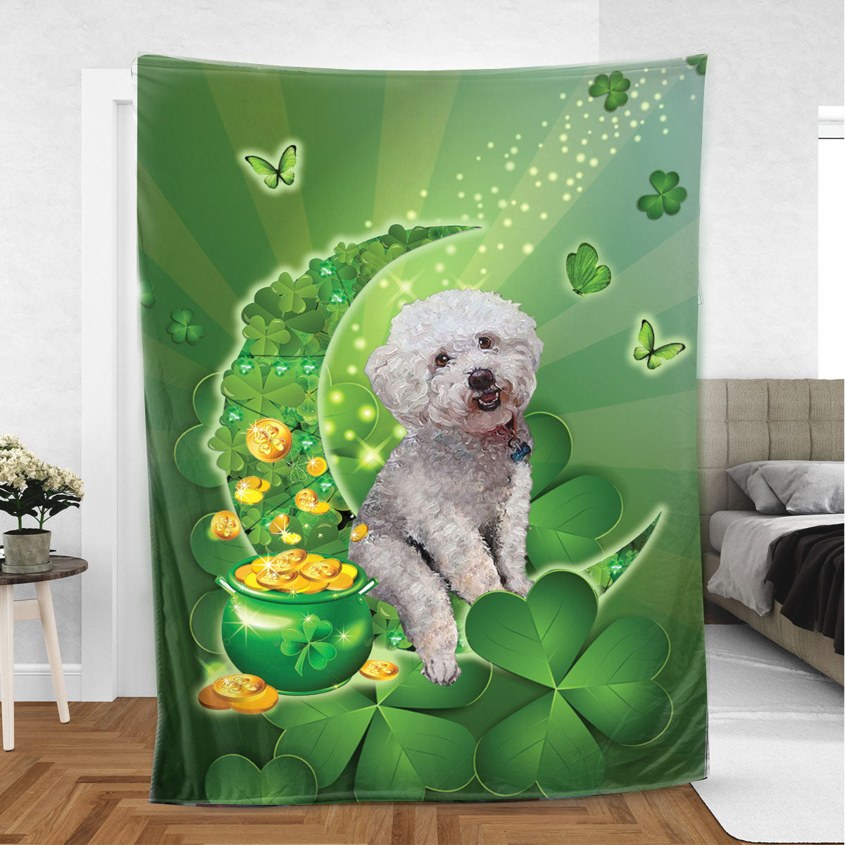 Ohaprints-Fleece-Sherpa-Blanket-Bichon-Frise-Moon-Soft-Throw-Blanket-861-Sherpa Blanket