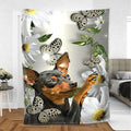 Ohaprints-Fleece-Sherpa-Blanket-Miniature-Pinscher-Dog-Lover-Daisy-Flower-Butterflies-Butterfly-Soft-Throw-Blanket-352-Sherpa Blanket