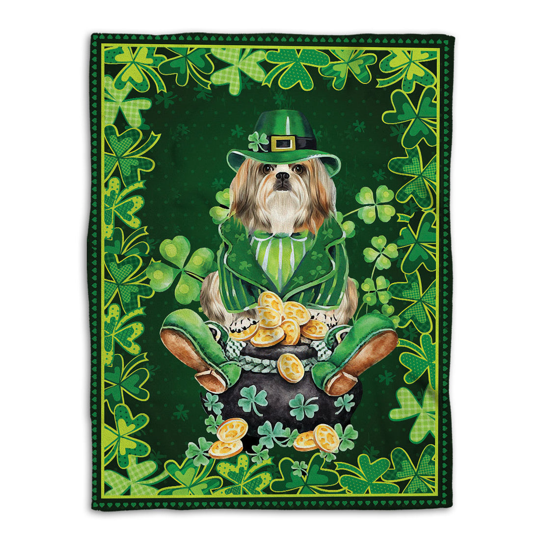 Ohaprints-Fleece-Sherpa-Blanket-Shih-Tzu-Shitzu-Pot-Gold-Soft-Throw-Blanket-867-Fleece Blanket