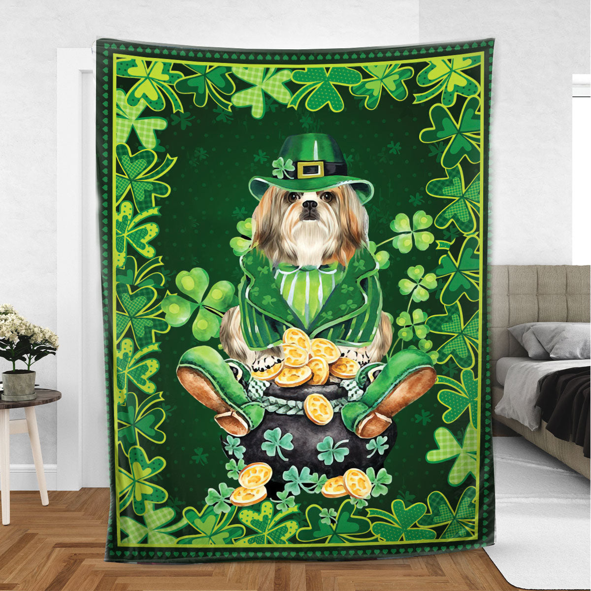 Ohaprints-Fleece-Sherpa-Blanket-Shih-Tzu-Shitzu-Pot-Gold-Soft-Throw-Blanket-867-Sherpa Blanket