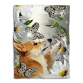 Ohaprints-Fleece-Sherpa-Blanket-Corgi-Dog-Lover-Daisy-Flower-Butterflies-Butterfly-Soft-Throw-Blanket-893-Fleece Blanket