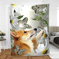 Ohaprints-Fleece-Sherpa-Blanket-Corgi-Dog-Lover-Daisy-Flower-Butterflies-Butterfly-Soft-Throw-Blanket-893-Sherpa Blanket