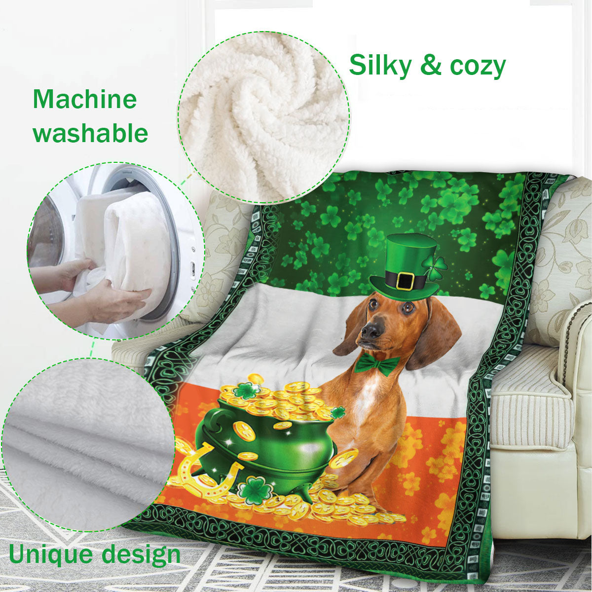 Ohaprints-Fleece-Sherpa-Blanket-Dachshund-Weiner-Doxie-Dog-Soft-Throw-Blanket-840-Fleece Blanket