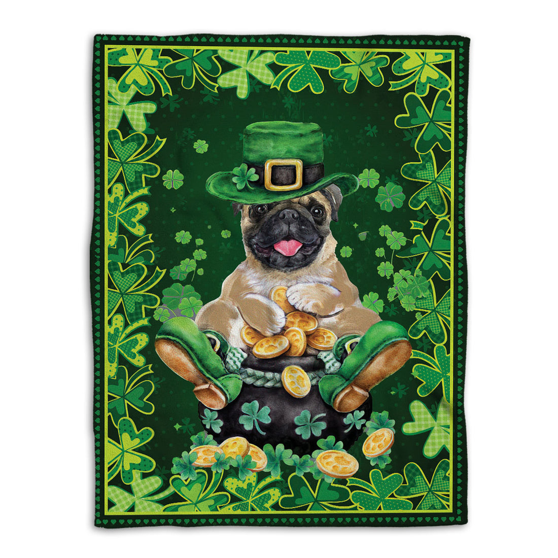 Ohaprints-Fleece-Sherpa-Blanket-Pug-Pot-Gold-Dog-Soft-Throw-Blanket-866-Fleece Blanket