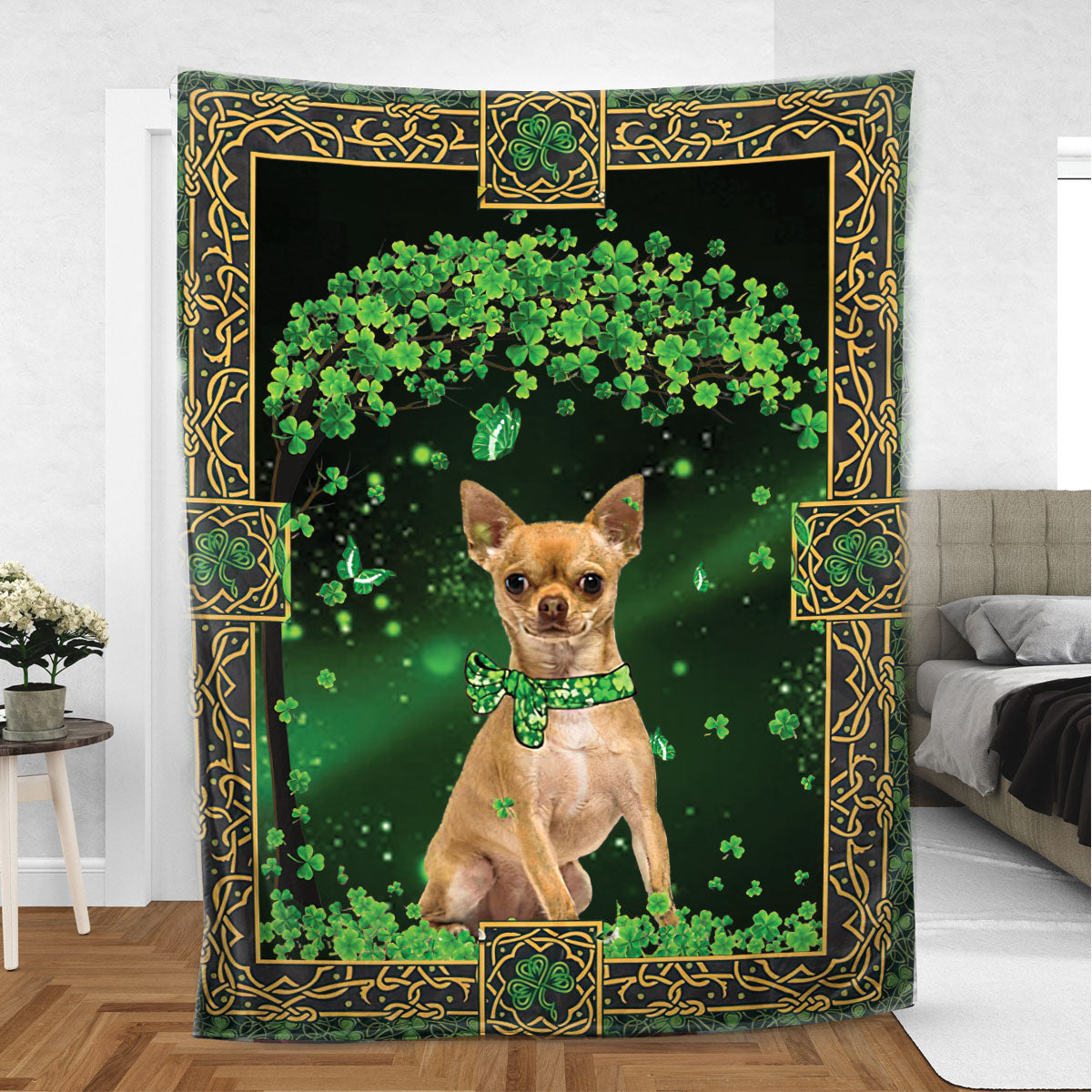 Ohaprints-Fleece-Sherpa-Blanket-Chihuahua-Dog-Green-Tree-Soft-Throw-Blanket-463-Sherpa Blanket