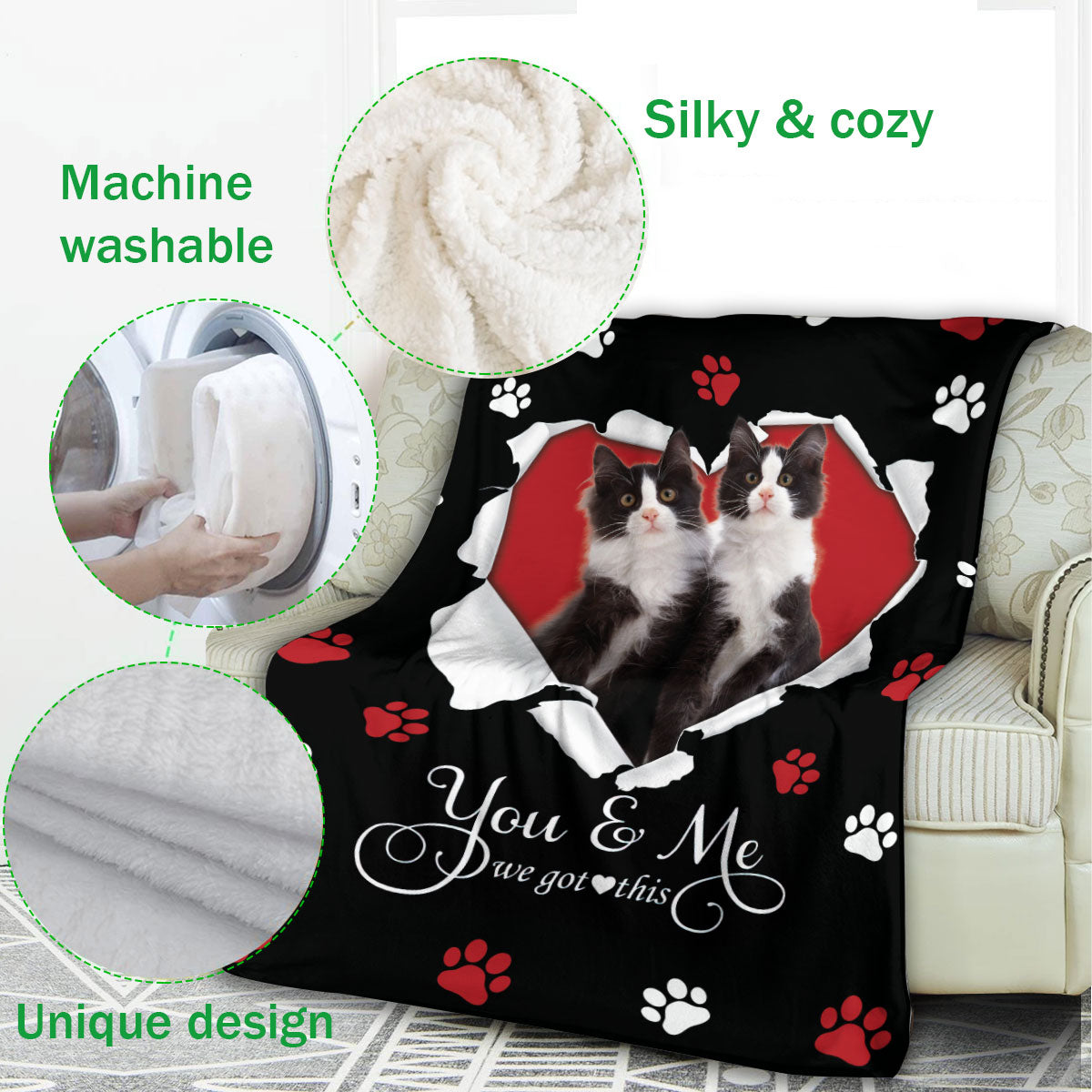 Ohaprints-Fleece-Sherpa-Blanket-Tuxedo-Cat-Cute-Pet-Cat-Lover-Heart-1-Soft-Throw-Blanket-777-Fleece Blanket