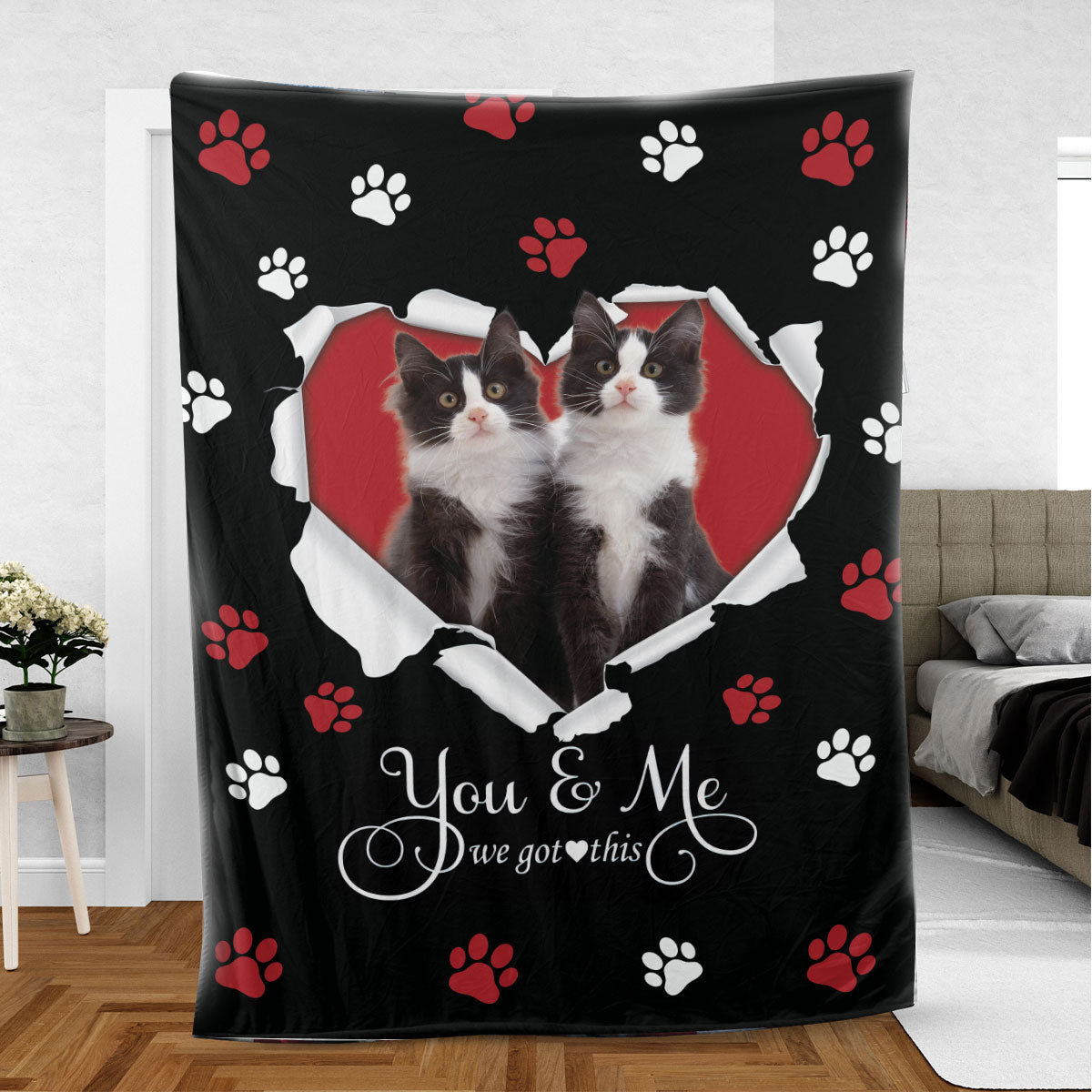 Ohaprints-Fleece-Sherpa-Blanket-Tuxedo-Cat-Cute-Pet-Cat-Lover-Heart-1-Soft-Throw-Blanket-777-Sherpa Blanket