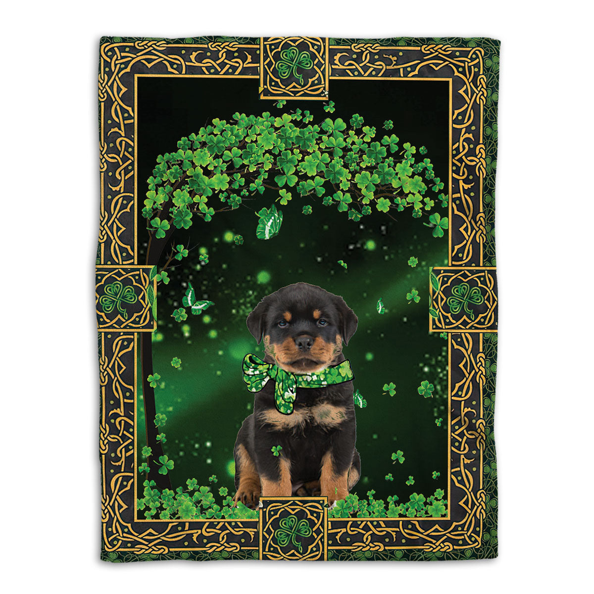 Ohaprints-Fleece-Sherpa-Blanket-Rottweiler-Dog-Green-Tree-Soft-Throw-Blanket-889-Fleece Blanket