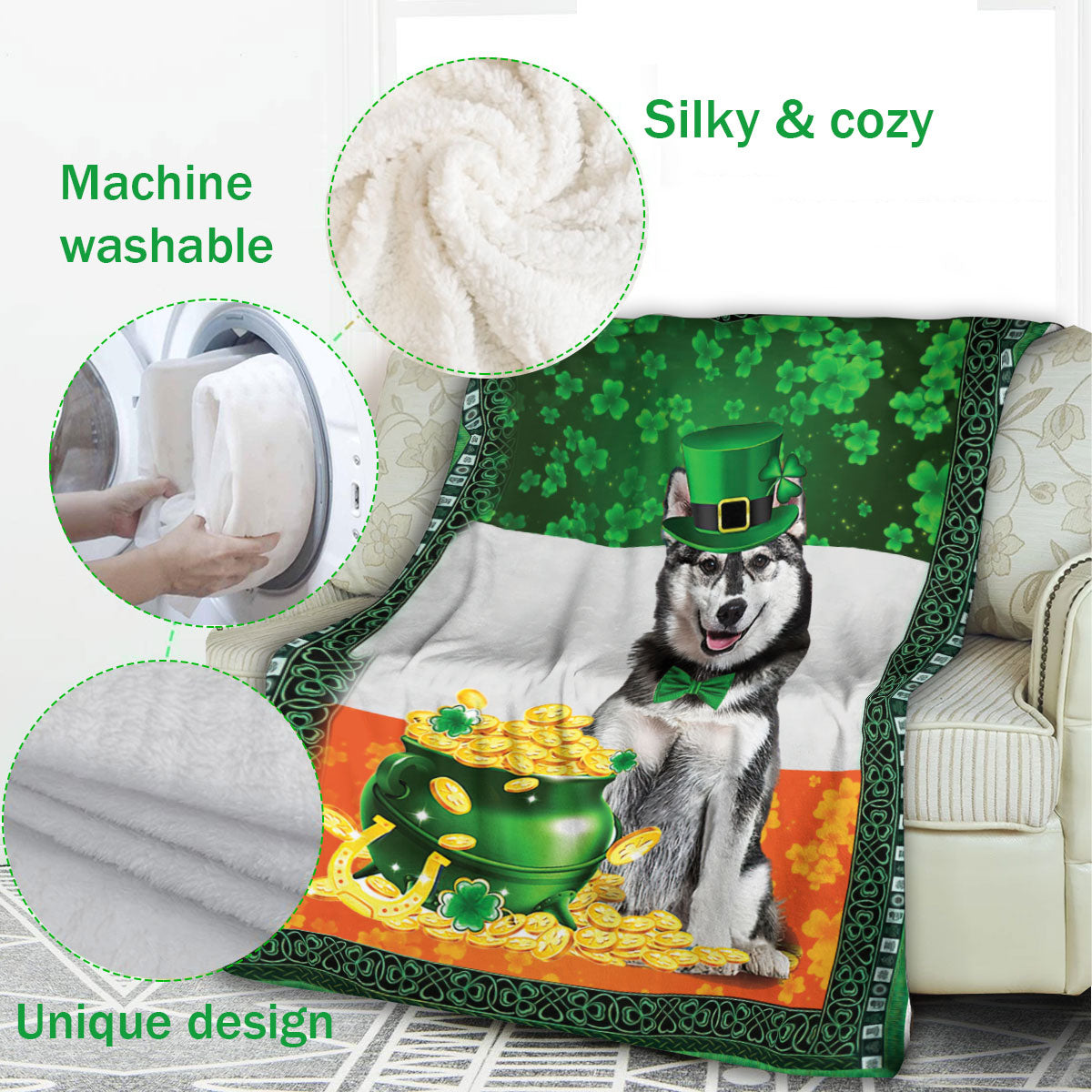 Ohaprints-Fleece-Sherpa-Blanket-Siberian-Husky-Dog-Soft-Throw-Blanket-838-Fleece Blanket