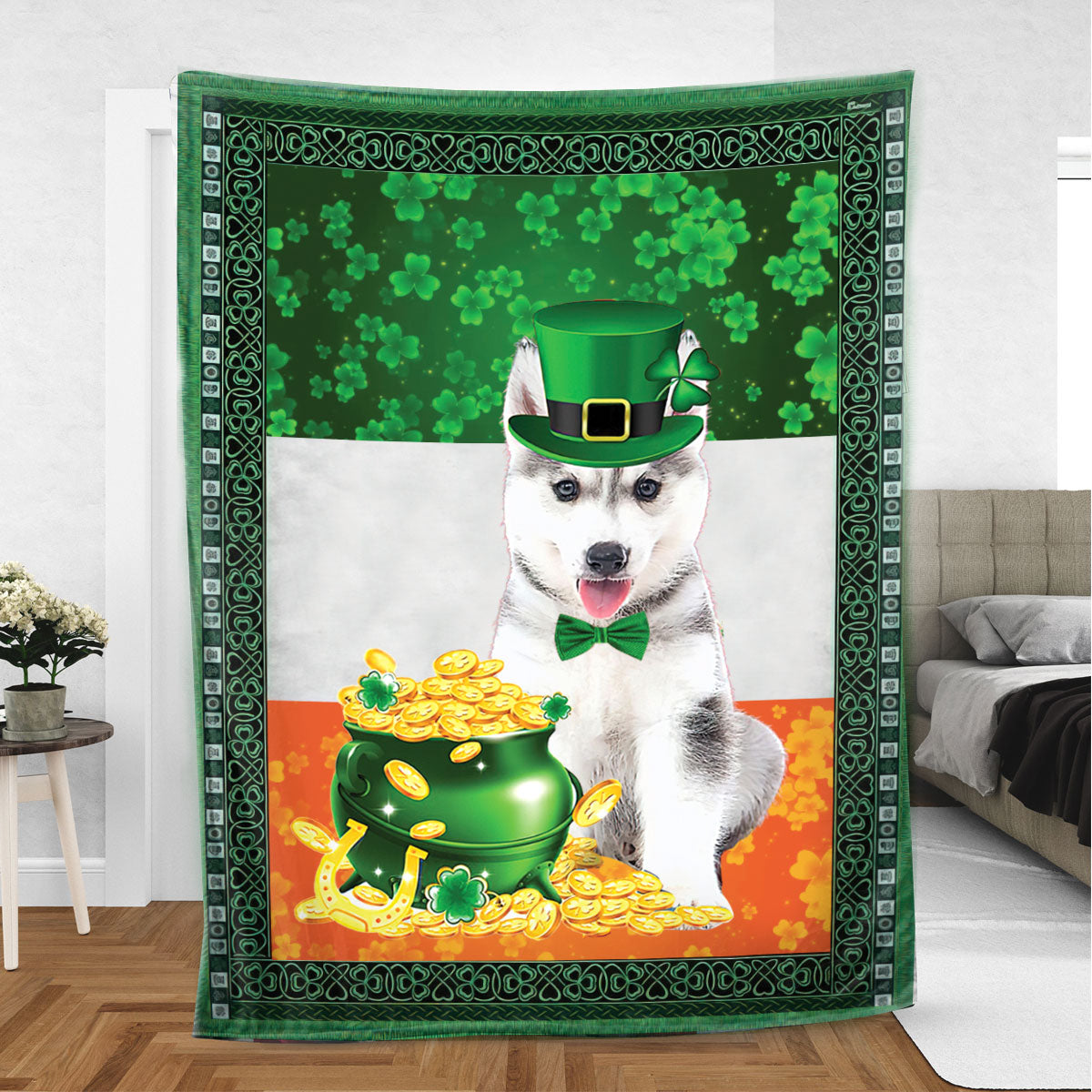 Ohaprints-Fleece-Sherpa-Blanket-Siberian-Husky-Dog-Puppy-Soft-Throw-Blanket-534-Sherpa Blanket