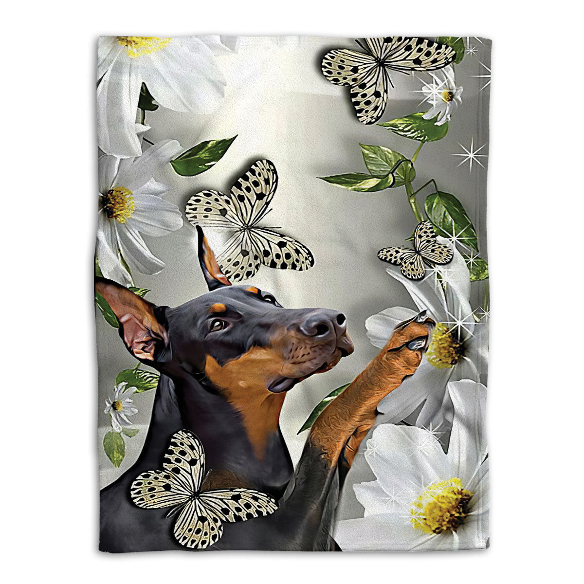 Ohaprints-Fleece-Sherpa-Blanket-Doberman-Pinscher-Dog-Lover-Daisy-Flower-Butterflies-Butterfly-Soft-Throw-Blanket-455-Fleece Blanket