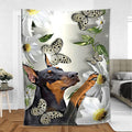 Ohaprints-Fleece-Sherpa-Blanket-Doberman-Pinscher-Dog-Lover-Daisy-Flower-Butterflies-Butterfly-Soft-Throw-Blanket-455-Sherpa Blanket