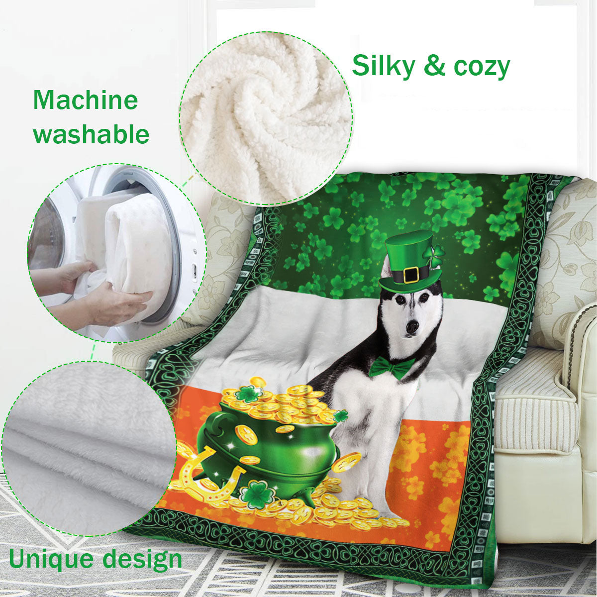 Ohaprints-Fleece-Sherpa-Blanket-Siberian-Husky-Dog-Lover-Soft-Throw-Blanket-837-Fleece Blanket