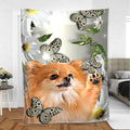 Ohaprints-Fleece-Sherpa-Blanket-Pomeranian-Dog-Lover-Daisy-Flower-Butterflies-Butterfly-Soft-Throw-Blanket-1161-Sherpa Blanket