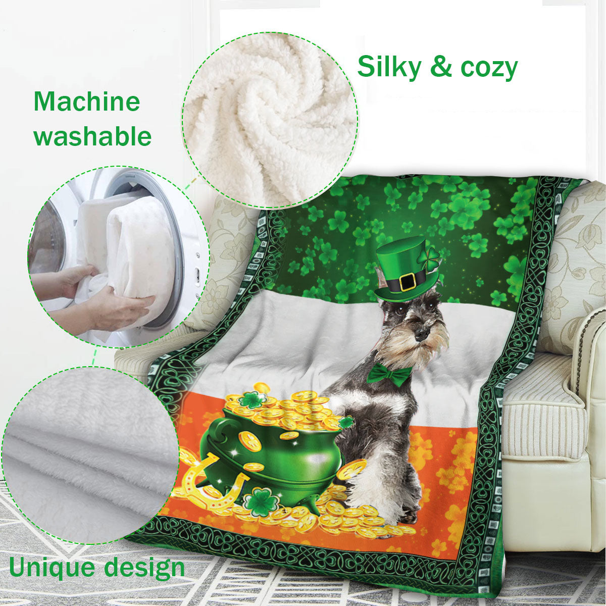 Ohaprints-Fleece-Sherpa-Blanket-Miniature-Schnauzer-Dog-Soft-Throw-Blanket-836-Fleece Blanket