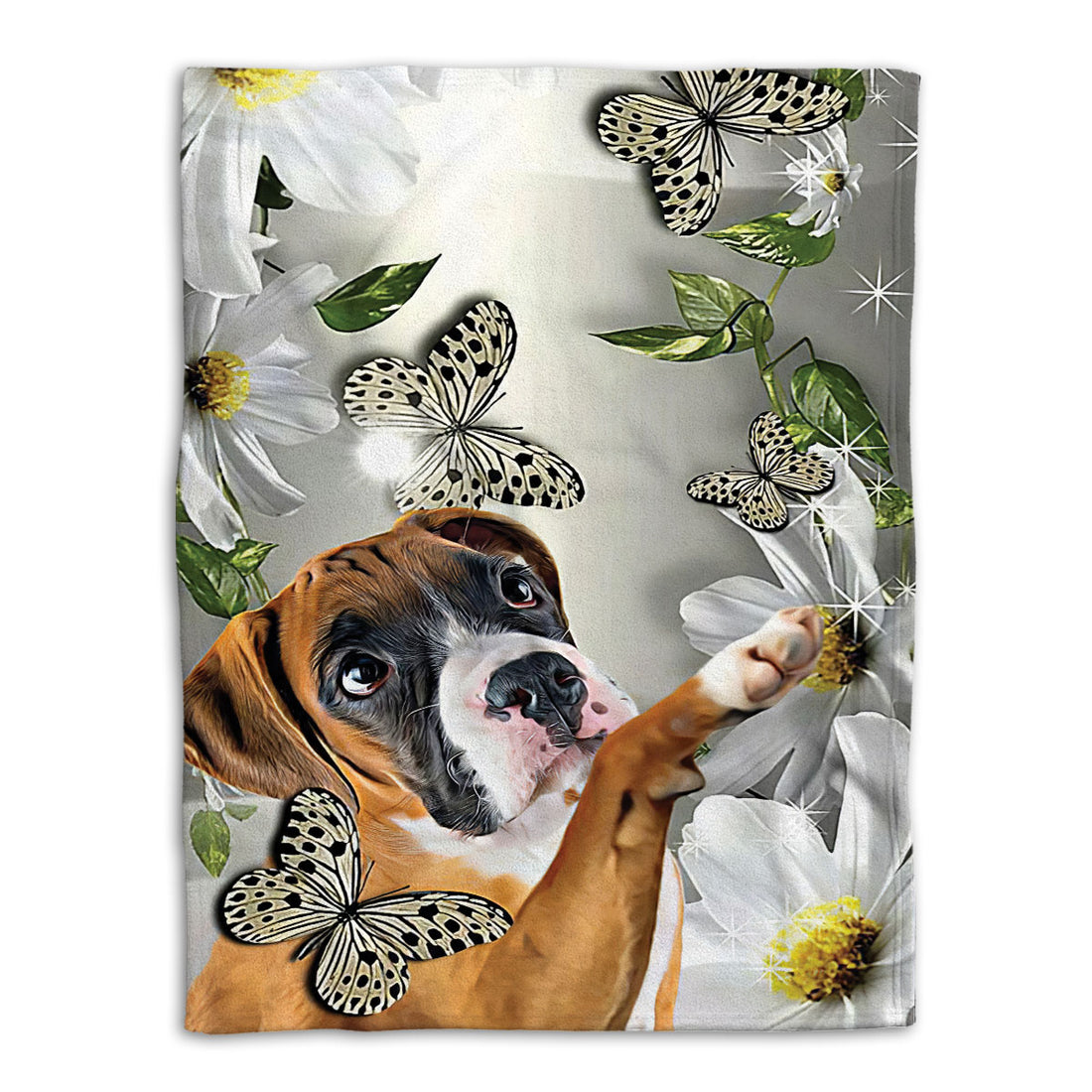 Ohaprints-Fleece-Sherpa-Blanket-Boxer-Dog-Lover-Daisy-Flower-Butterflies-Butterfly-Soft-Throw-Blanket-395-Fleece Blanket