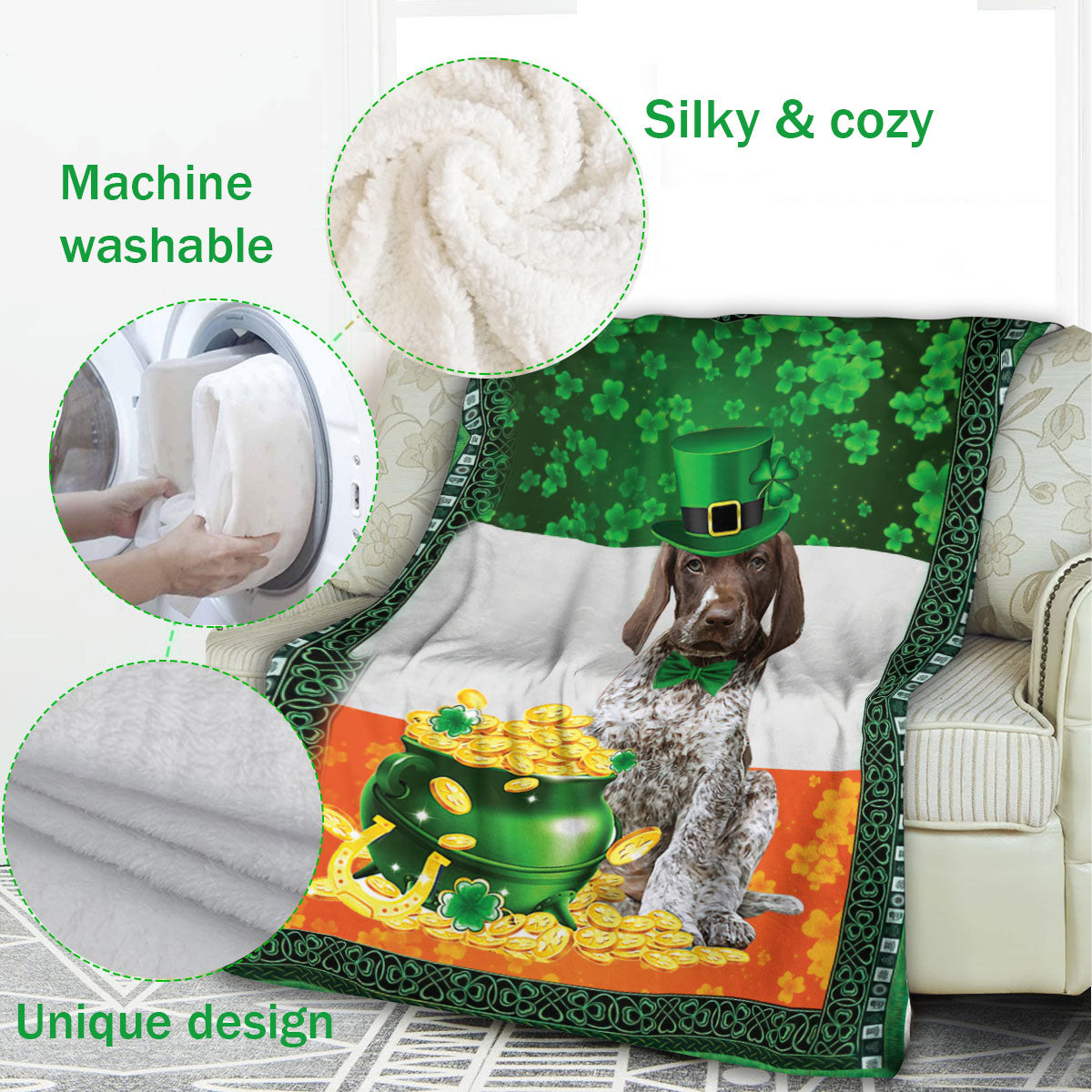 Ohaprints-Fleece-Sherpa-Blanket-German-Shorthaired-Pointer-Soft-Throw-Blanket-469-Fleece Blanket