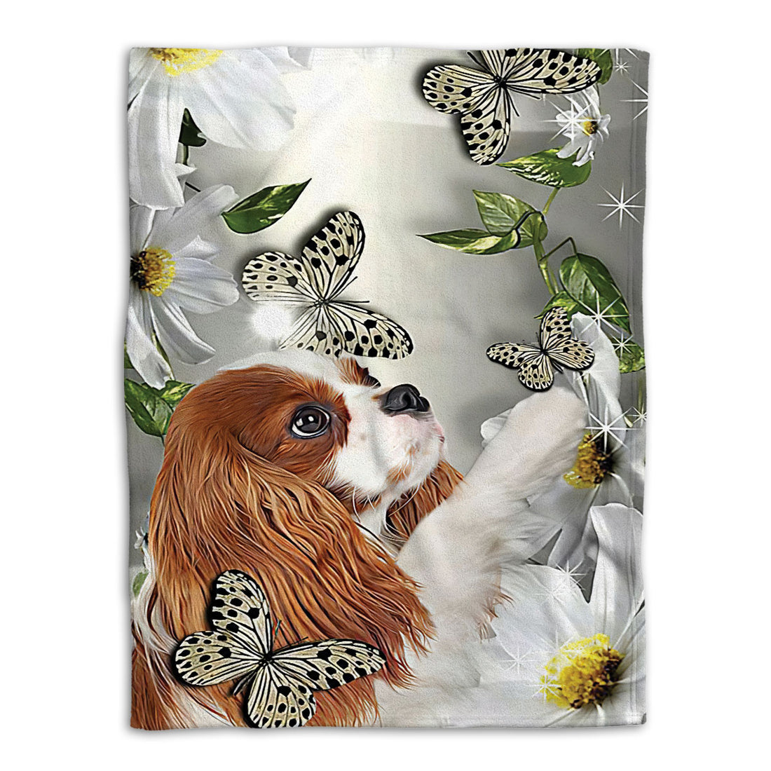 Ohaprints-Fleece-Sherpa-Blanket-Cavalier-King-Charles-Spaniel-Dog-Lover-Daisy-Flower-Butterflies-Butterfly-Soft-Throw-Blanket-410-Fleece Blanket