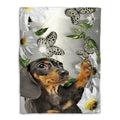 Ohaprints-Fleece-Sherpa-Blanket-Dachshund-Weiner-Doxie-Dog-Lover-Daisy-Flower-Butterflies-Butterfly-Soft-Throw-Blanket-443-Fleece Blanket