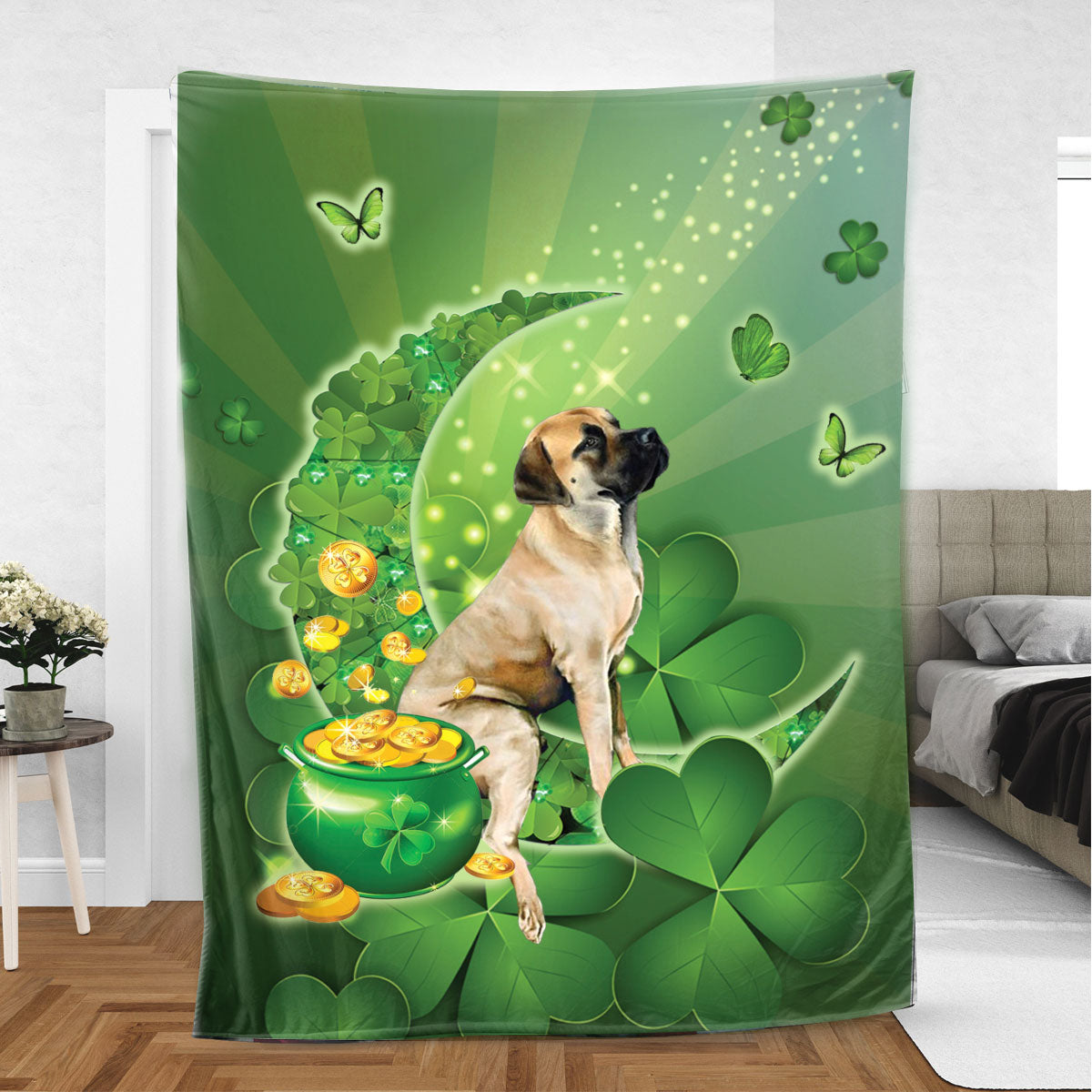 Ohaprints-Fleece-Sherpa-Blanket-English-Mastiff-Moon-Soft-Throw-Blanket-481-Sherpa Blanket