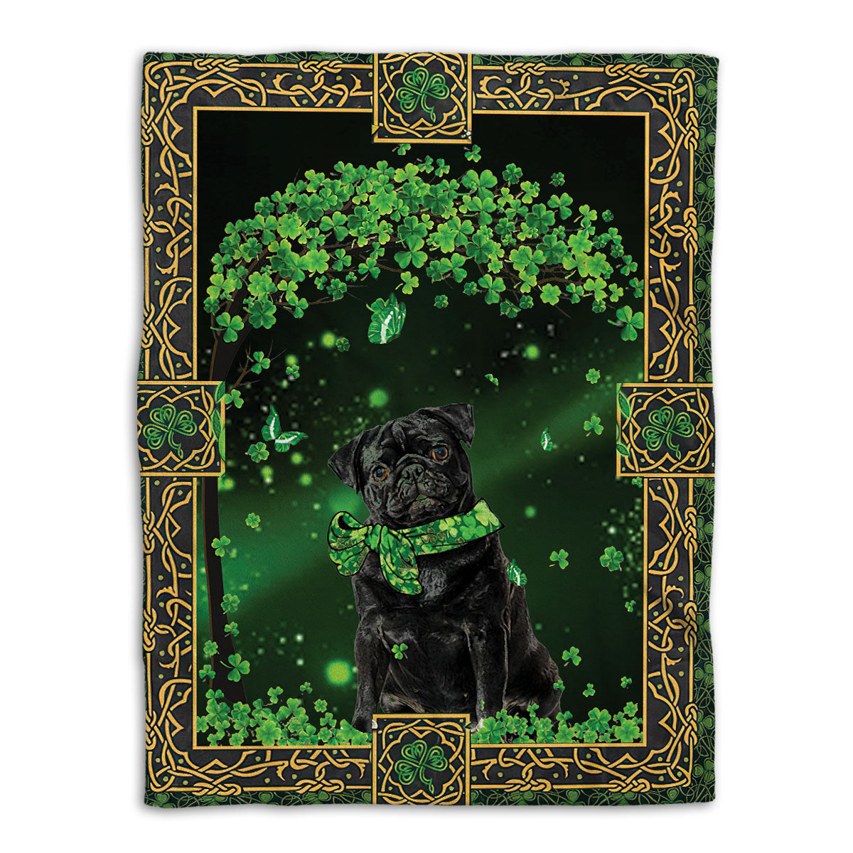 Ohaprints-Fleece-Sherpa-Blanket-Black-Pug-Dog-Lover-Green-Soft-Throw-Blanket-883-Fleece Blanket