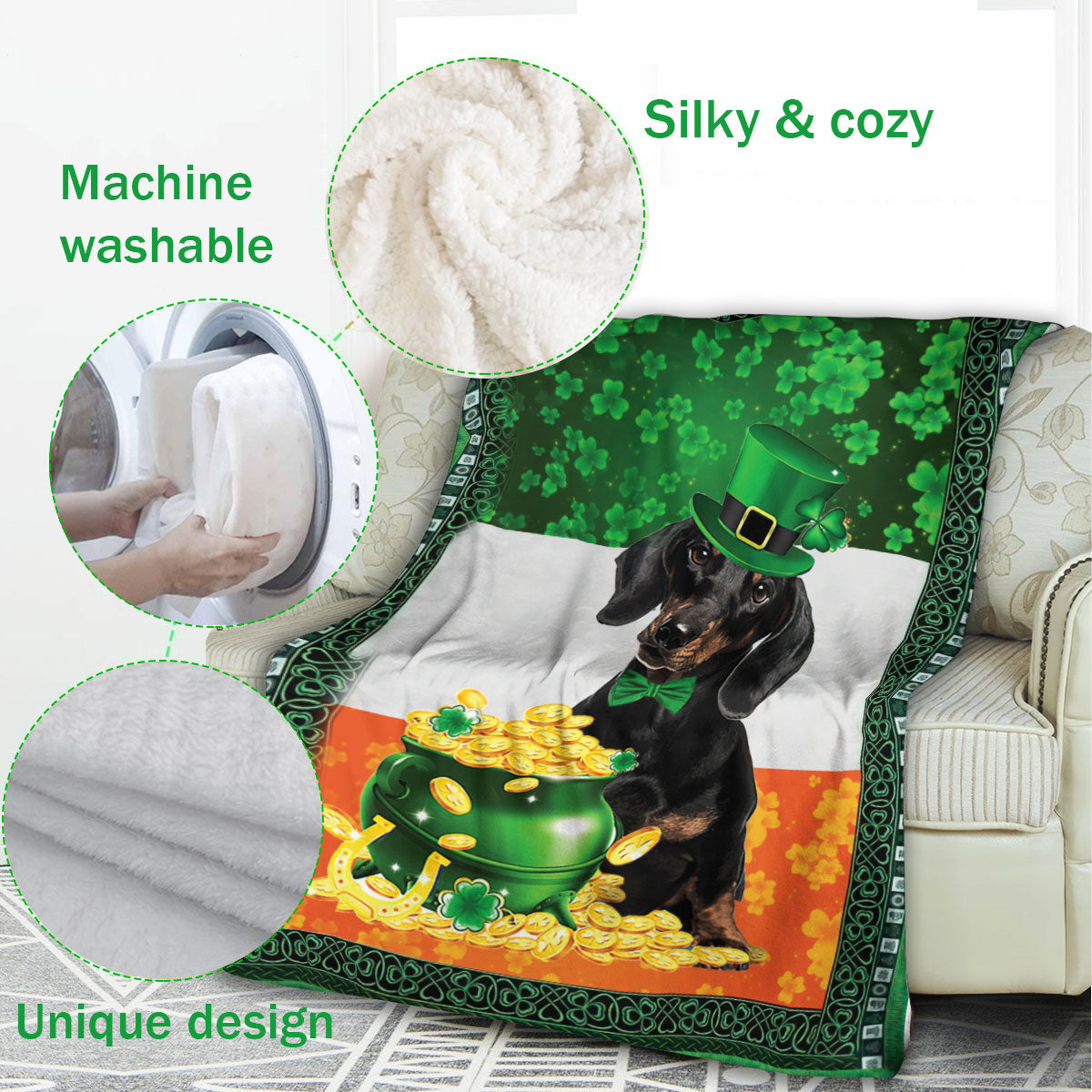 Ohaprints-Fleece-Sherpa-Blanket-Black-&-Tan-Dachshund-Weiner-Soft-Throw-Blanket-830-Fleece Blanket