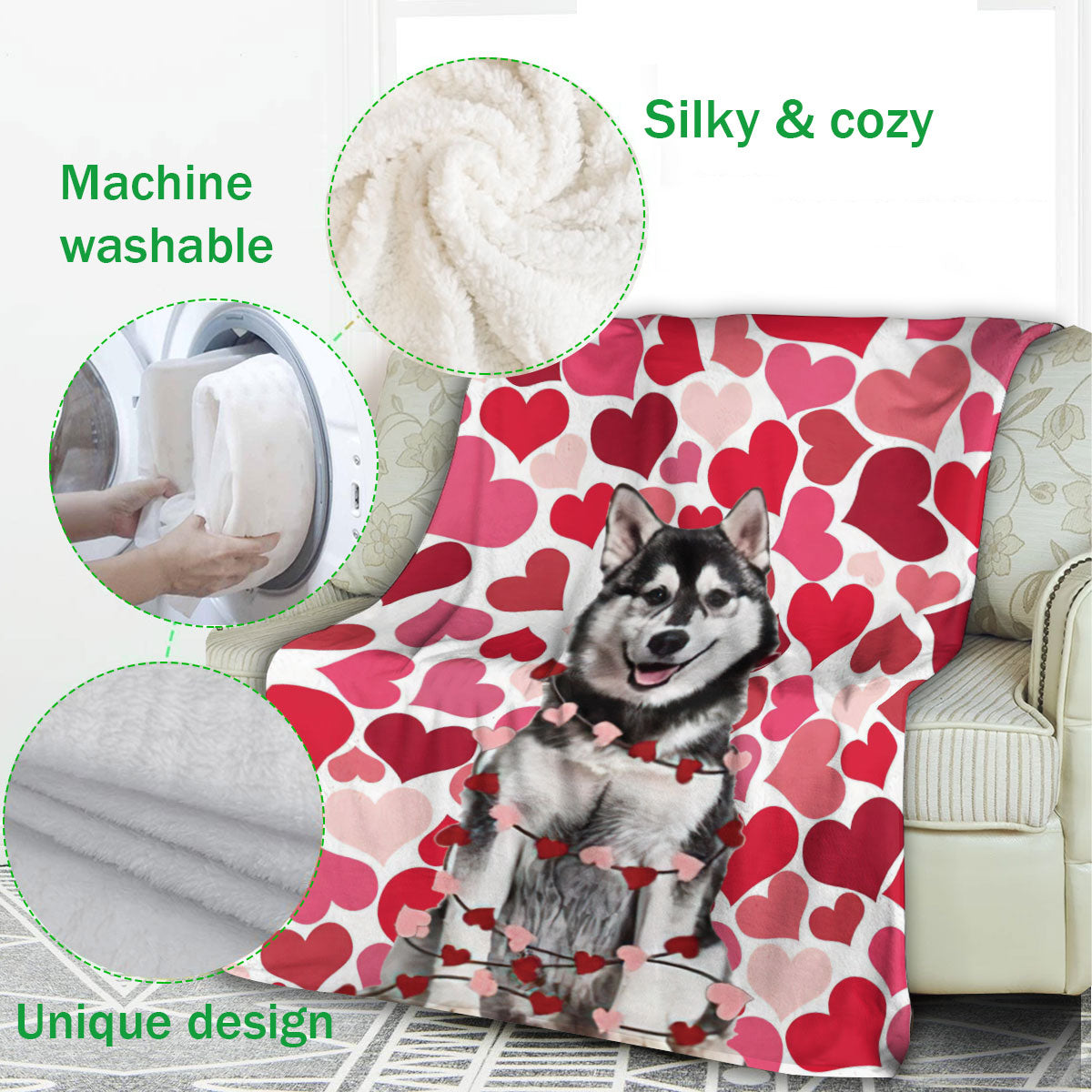 Ohaprints-Fleece-Sherpa-Blanket-Siberian-Husky-Dog-Lover-Love-Heart-5-Soft-Throw-Blanket-797-Fleece Blanket