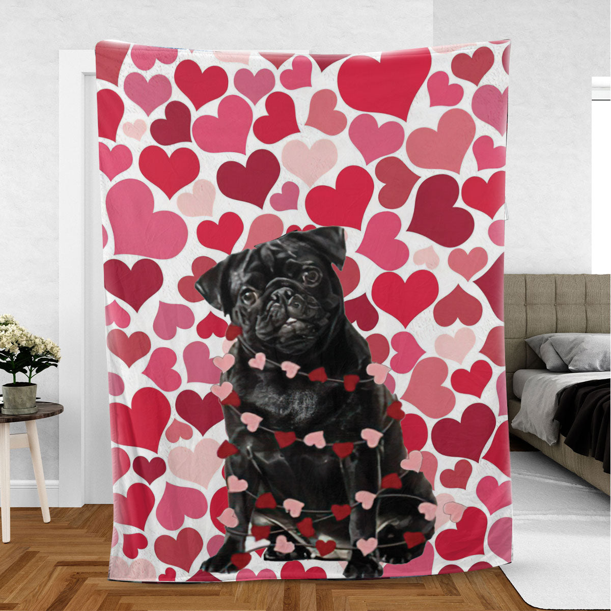 Ohaprints-Fleece-Sherpa-Blanket-Black-Pug-Dog-Lover-Love-Heart-5-Soft-Throw-Blanket-572-Sherpa Blanket