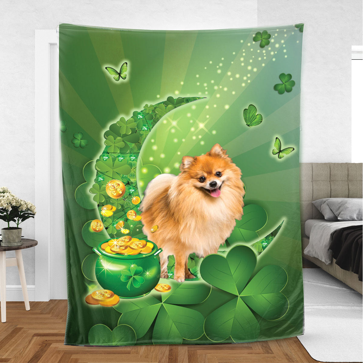 Ohaprints-Fleece-Sherpa-Blanket-Pomeranian-Dog-Lover-Moon-Soft-Throw-Blanket-446-Sherpa Blanket