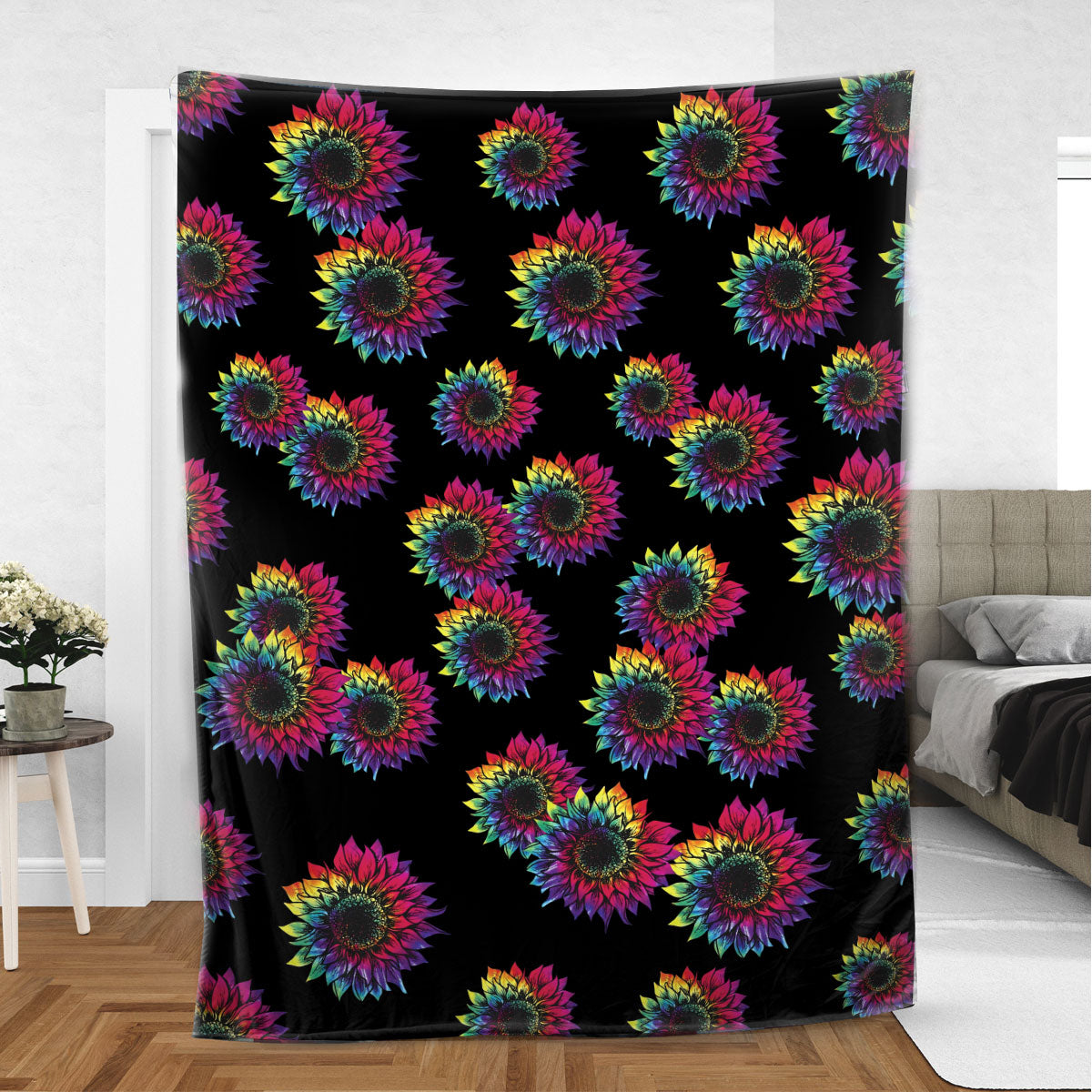 Ohaprints-Fleece-Sherpa-Blanket-Sunflower-Tie-Dye-Coloful-Soft-Throw-Blanket-515-Sherpa Blanket