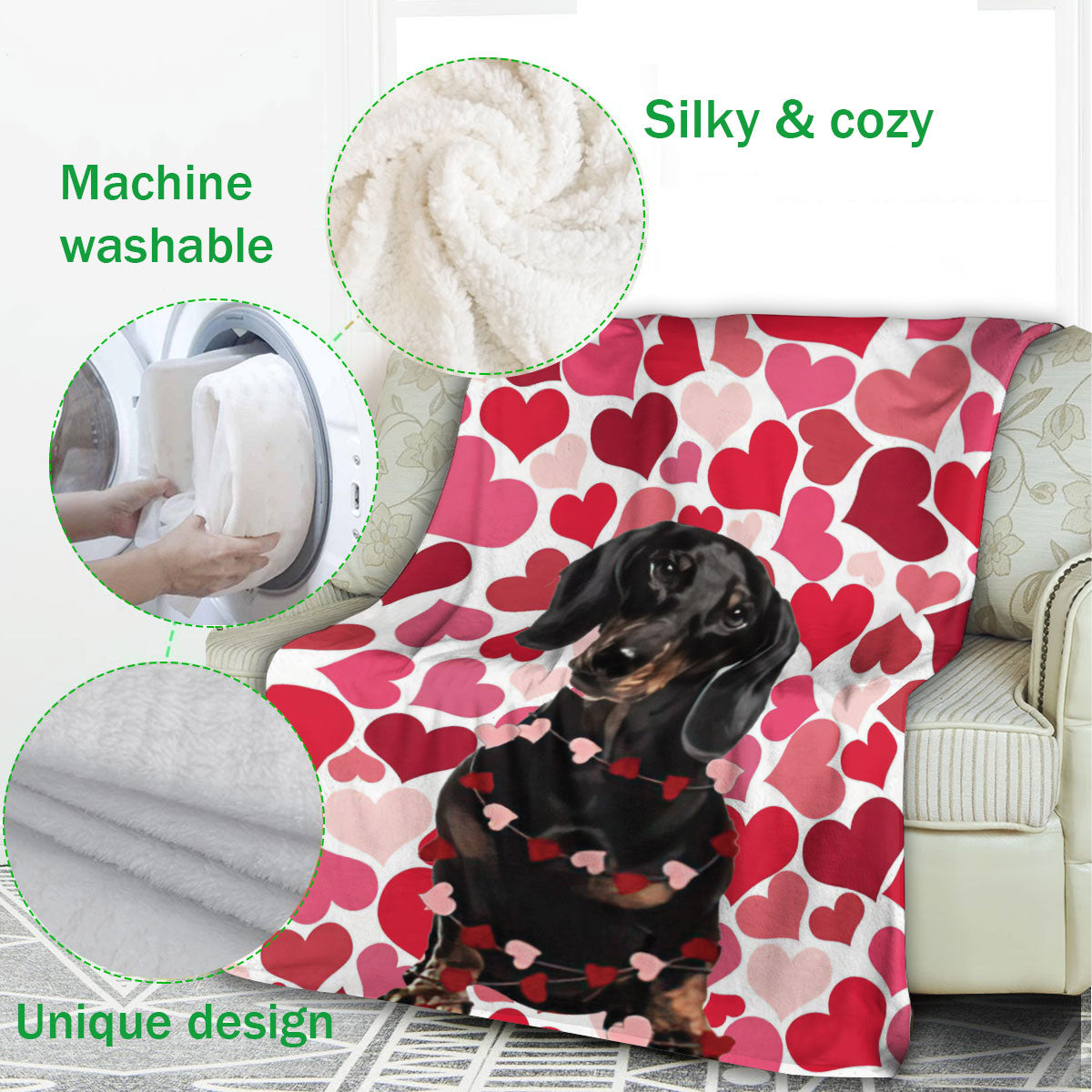 Ohaprints-Fleece-Sherpa-Blanket-Dachshund-Weiner-Doxie-Lover-Love-Adorable-Heart-Soft-Throw-Blanket-796-Fleece Blanket