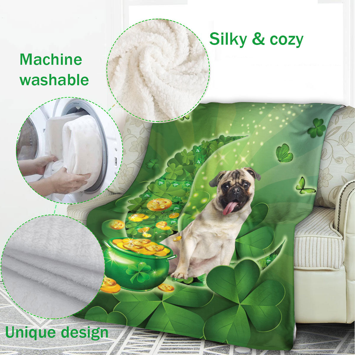 Ohaprints-Fleece-Sherpa-Blanket-Pug-Dog-Lover-Moon-Soft-Throw-Blanket-847-Fleece Blanket