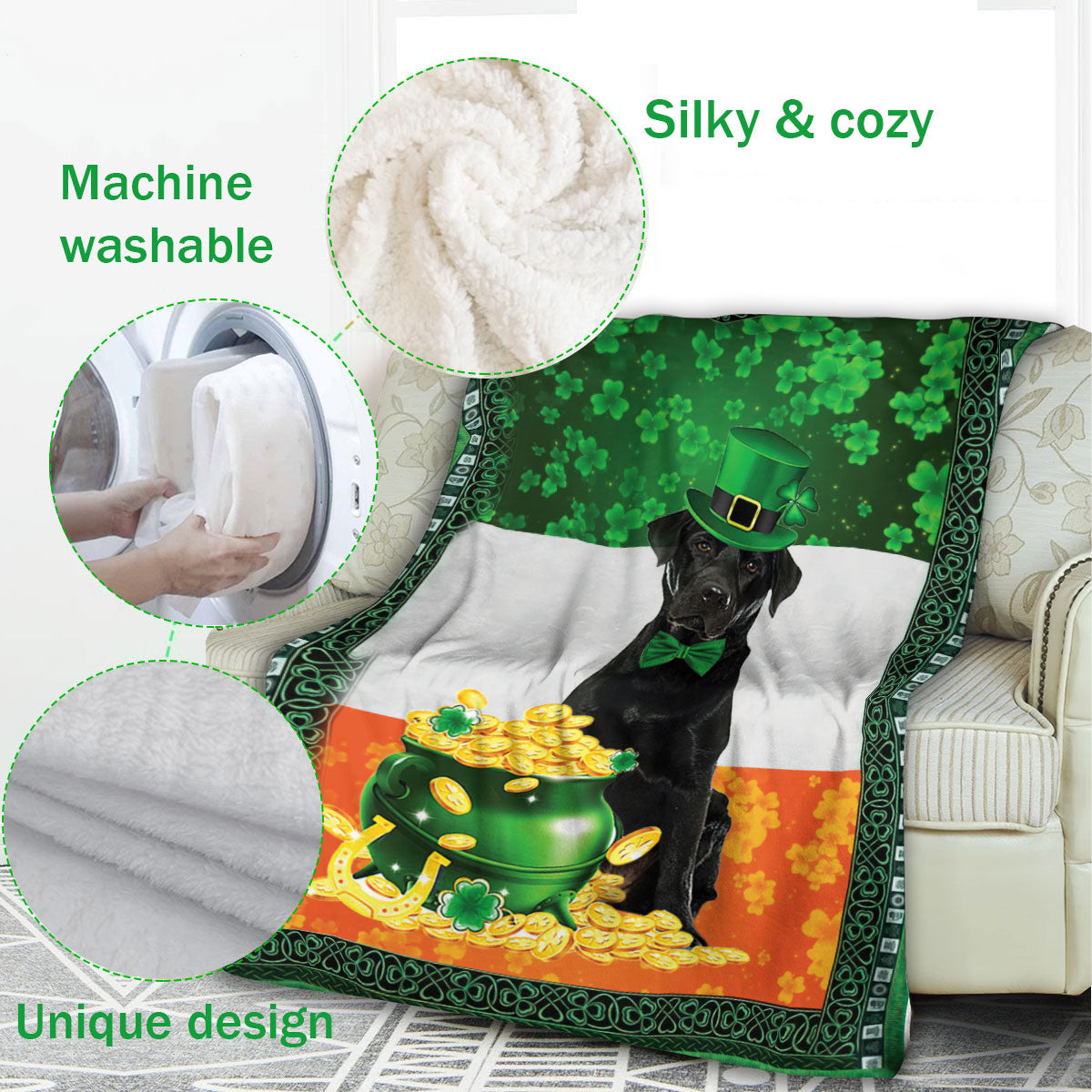 Ohaprints-Fleece-Sherpa-Blanket-Black-Labrador-Retriever-Soft-Throw-Blanket-610-Fleece Blanket