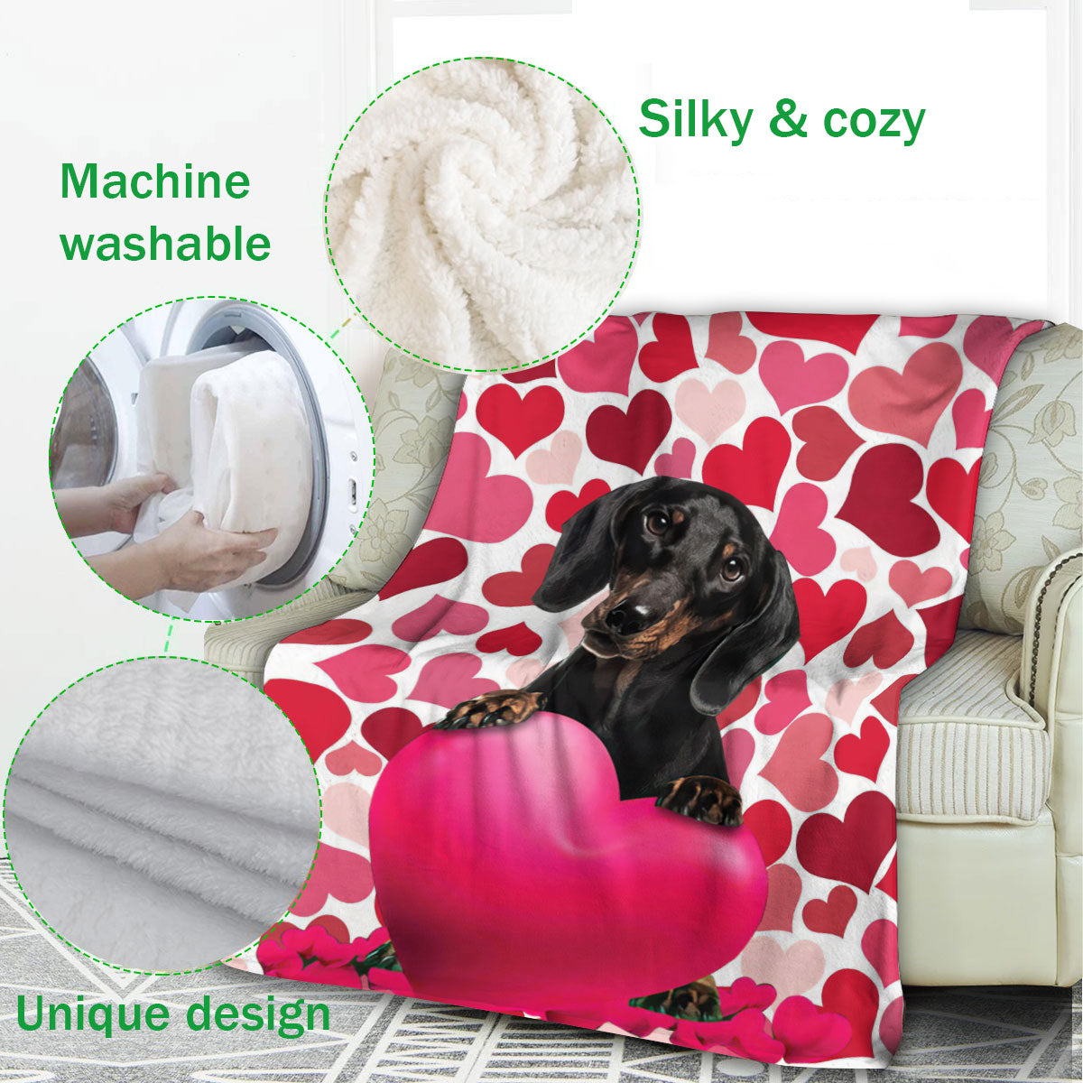 Ohaprints-Fleece-Sherpa-Blanket-Dachshund-Weiner-Doxie-Dog-Lover-Soft-Throw-Blanket-789-Fleece Blanket