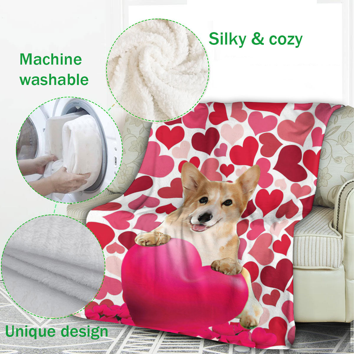 Ohaprints-Fleece-Sherpa-Blanket-Corgi-Cute-Dog-Lover-Love-Heart-5-Soft-Throw-Blanket-785-Fleece Blanket