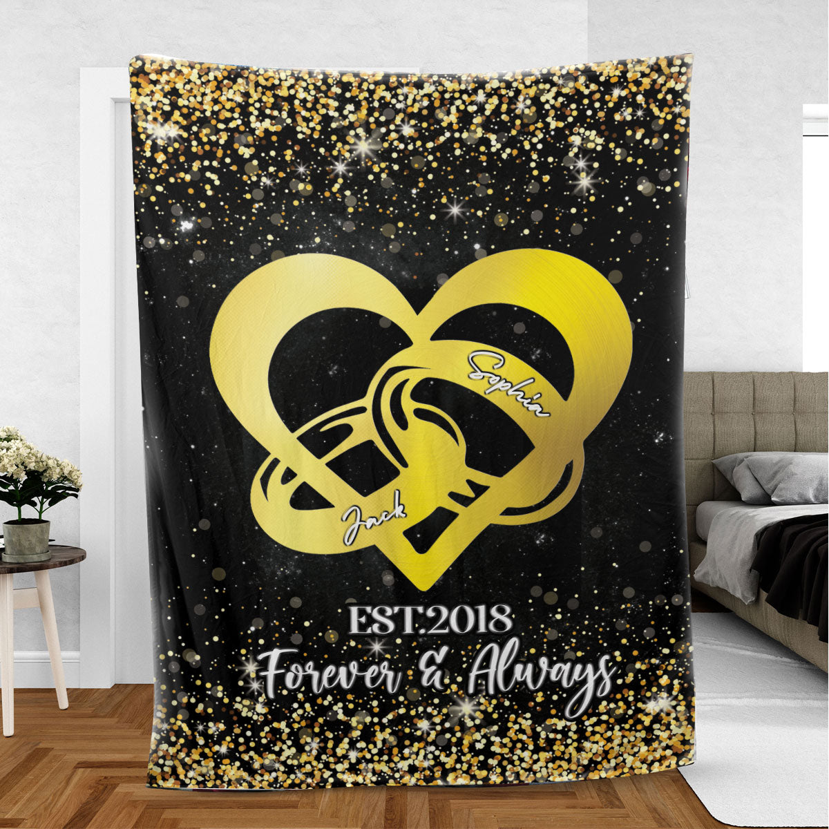 Ohaprints-Fleece-Sherpa-Blanket-Wedding-Anniversary-Gold-Custom-Personalized-Name-Year-Soft-Throw-Blanket-774-Sherpa Blanket