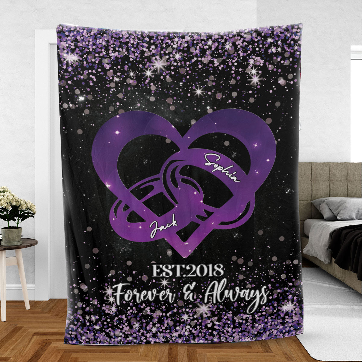 Ohaprints-Fleece-Sherpa-Blanket-Wedding-Anniversary-Purple-Custom-Personalized-Name-Year-Soft-Throw-Blanket-772-Sherpa Blanket