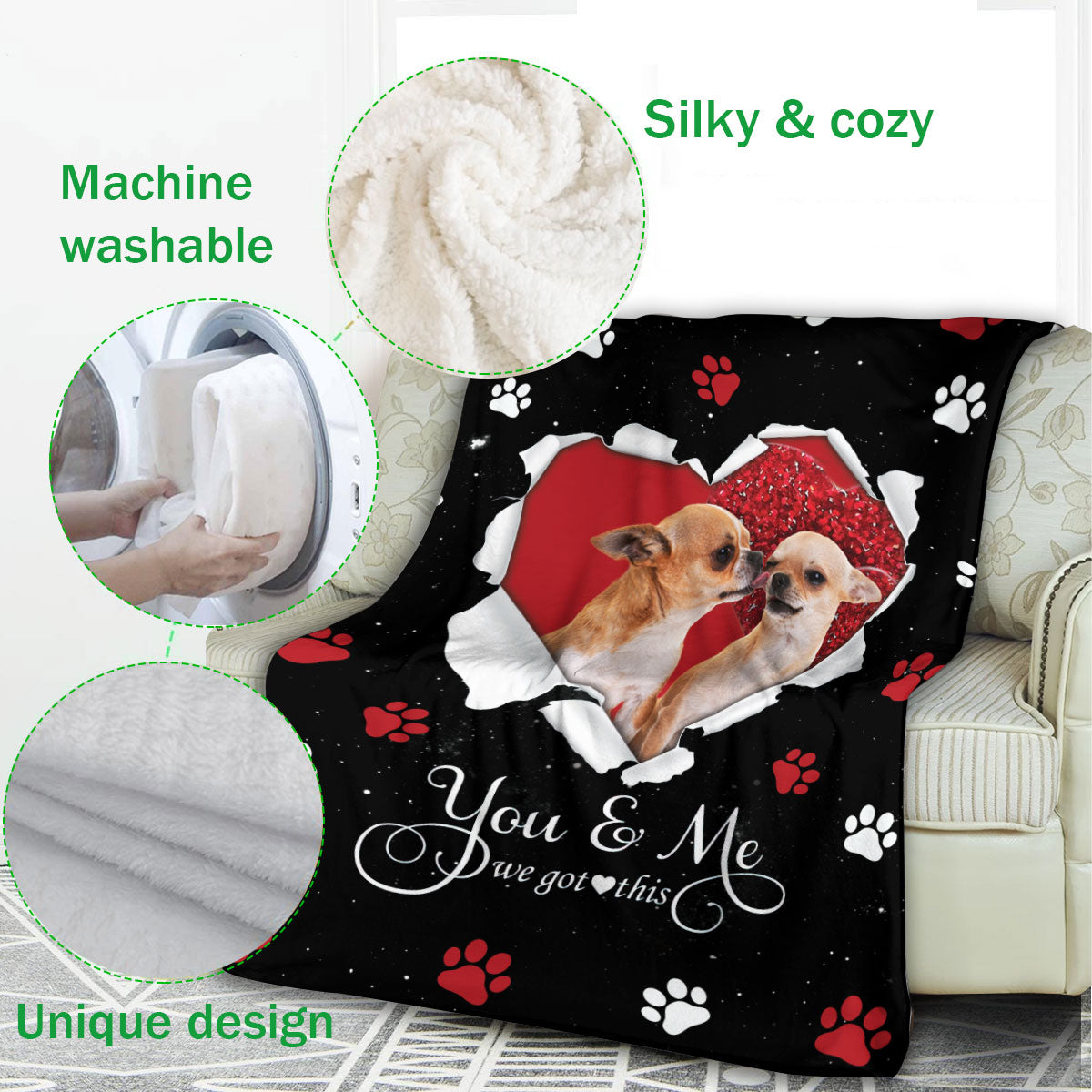 Ohaprints-Fleece-Sherpa-Blanket-Chihuahua-Dog-Lover-Love-Heart-3-Soft-Throw-Blanket-426-Fleece Blanket