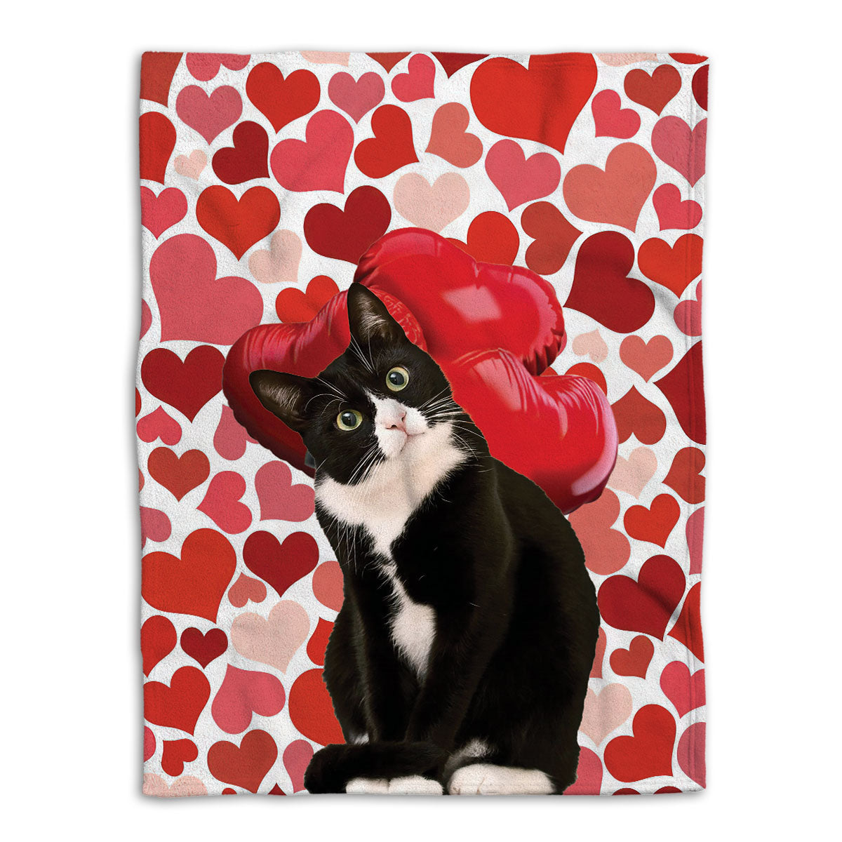 Ohaprints-Fleece-Sherpa-Blanket-Tuxedo-Black-And-White-Cat-Lover-Love-Heart-Soft-Throw-Blanket-402-Fleece Blanket