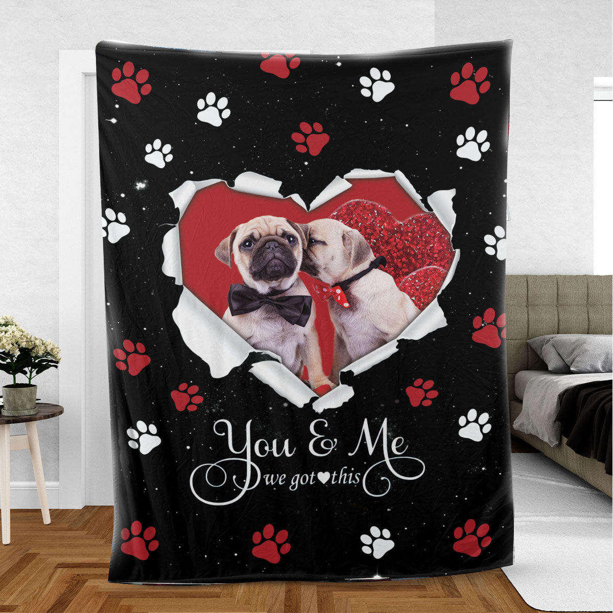 Ohaprints-Fleece-Sherpa-Blanket-Pug-Dog-Lover-Love-Heart-2-Soft-Throw-Blanket-769-Sherpa Blanket