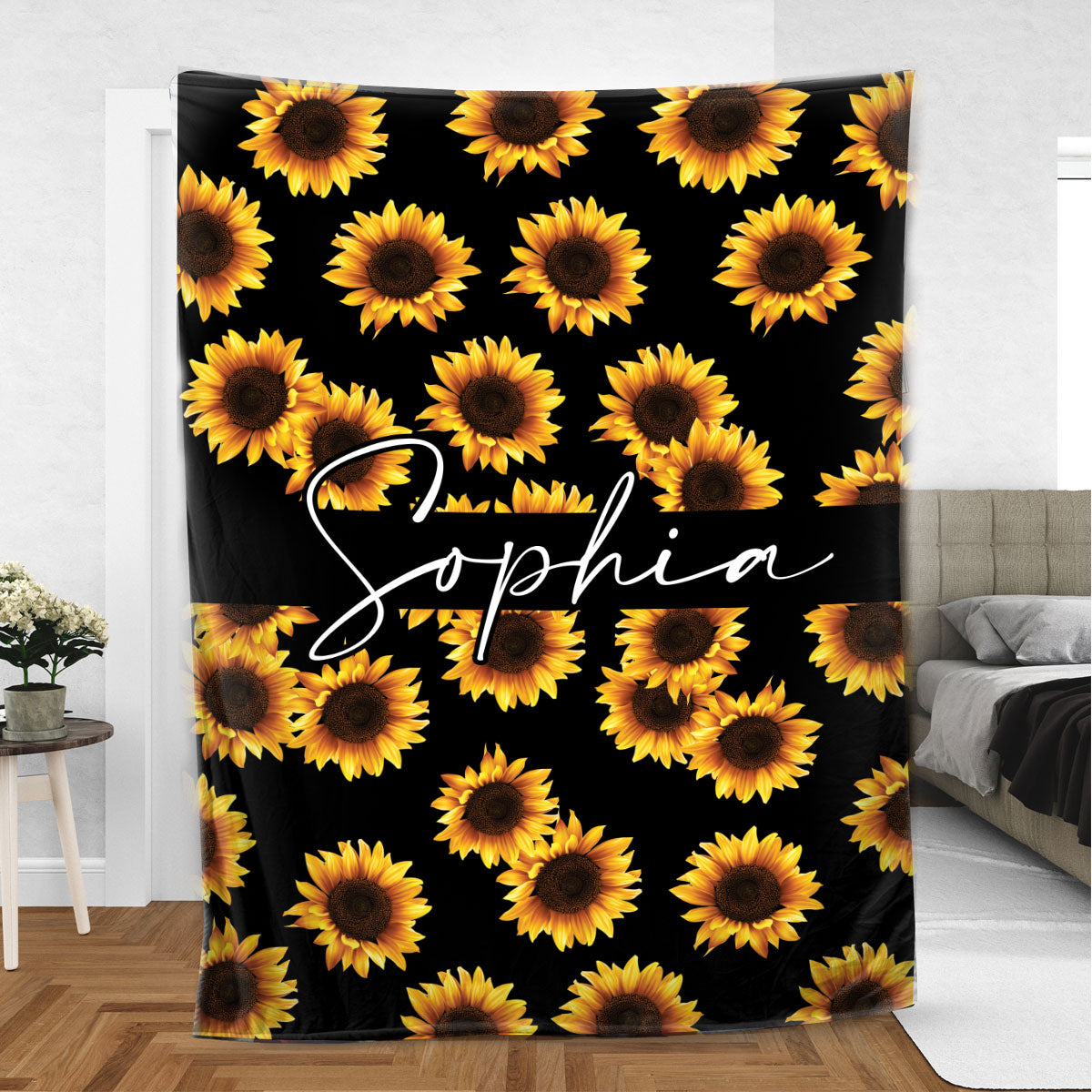 Ohaprints-Fleece-Sherpa-Blanket-Sunflower-Lover-Gift-Custom-Personalized-Name-Soft-Throw-Blanket-872-Sherpa Blanket