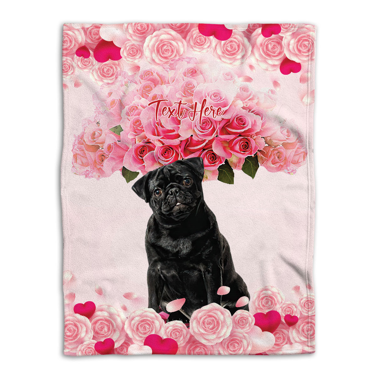 Ohaprints-Fleece-Sherpa-Blanket-Black-Pug-Dog-Lover-Love-Custom-Personalized-Name-Soft-Throw-Blanket-556-Fleece Blanket